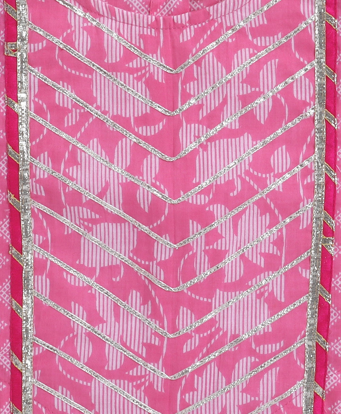 The Magic Wand Cambric Cotton Frill Sleeves AII Over Printed Lace Detailing Choli and Lehenga With Dupatta Set- Pink