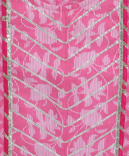 The Magic Wand Cambric Cotton Frill Sleeves AII Over Printed Lace Detailing Choli and Lehenga With Dupatta Set- Pink