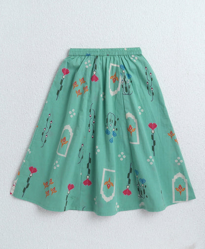 The Magic Wand Cambric Cotton Shoulder Tie up AII Over Printed Choli and Bottom Set- Blue