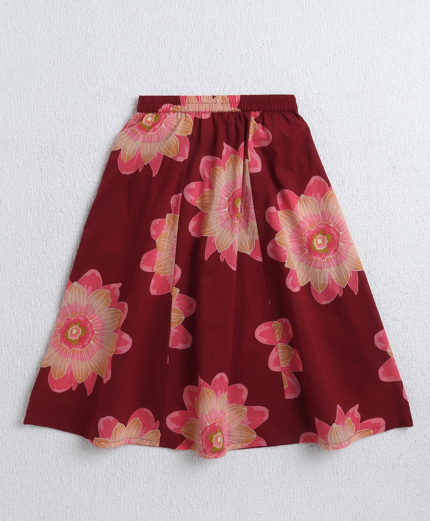 The Magic Wand Cambric Cotton Shoulder Tie up Floral Printed Lace Detailing Choli and Lehenga with Dupatta Set- Maroon