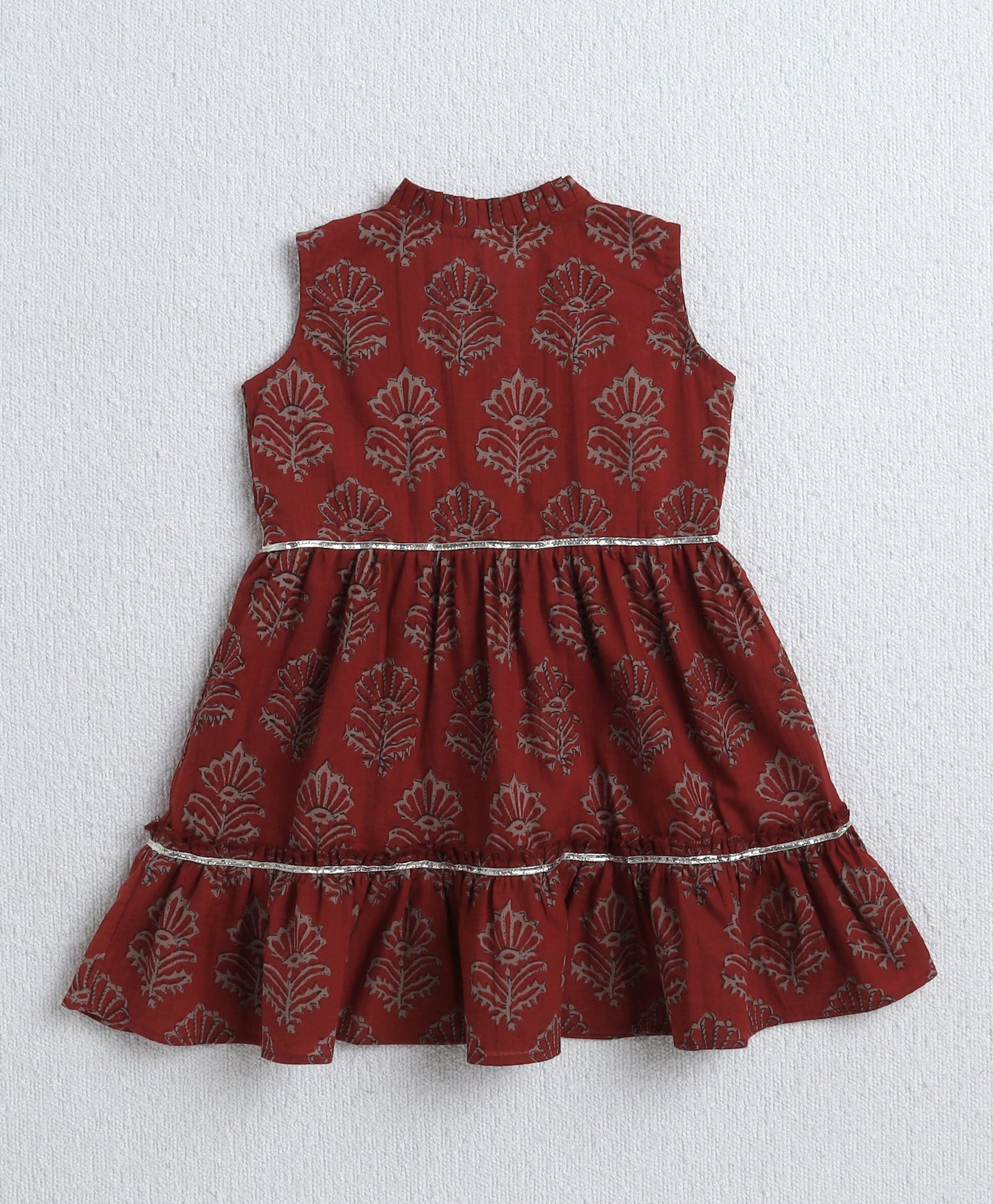 The Magic Wand Cambric Cotton Sleeveless Floral Printed Pleated Kurta & Ballon Pant Set- Maroon