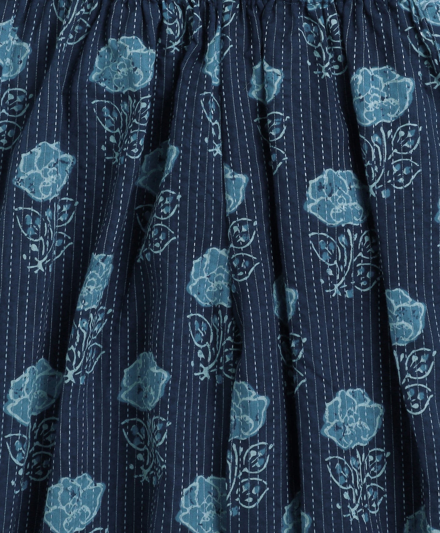 The Magic Wand Cambric Cotton Sleeveless Floral Printed Pleated Kurta & Ballon Pant Set- Navy Blue