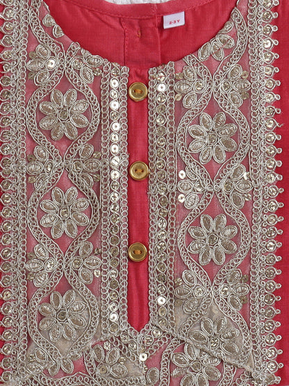 The Magic Wand Woven Half Sleeves Golden Zari Long Yoke Lace Top & Bandhani Printed Lehenga Set- Peach