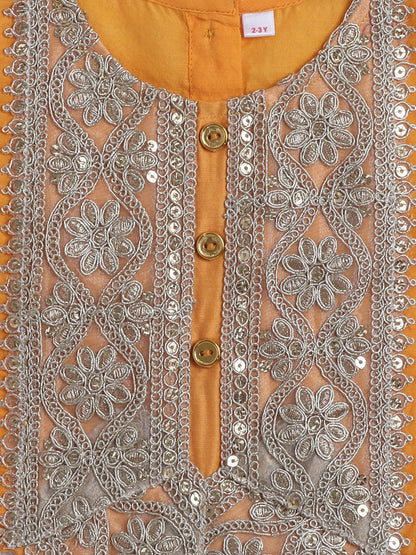 The Magic Wand Woven Half Sleeves Golden Zari Long Yoke Lace Top & Bandhani Printed Lehenga Set- Yellow