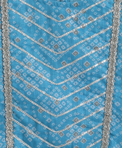 The Magic Wand Woven Sleeveless Bandhani Printed Trendy Long Yoke Top & Bottom Set - Blue