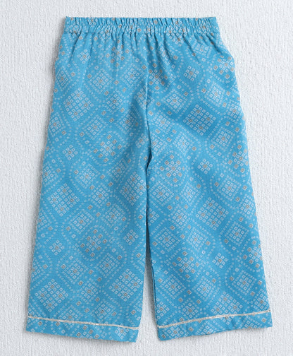The Magic Wand Woven Sleeveless Bandhani Printed Trendy Long Yoke Top & Bottom Set - Blue