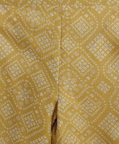 The Magic Wand Woven Sleeveless Bandhani Printed Trendy Long Yoke Top & Bottom Set - Yellow