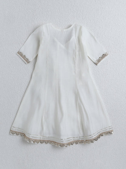 The Magic Wand Woven Half Sleeves Gota Lace Embellished Angrakha Kurta with Bottom Set- Off White