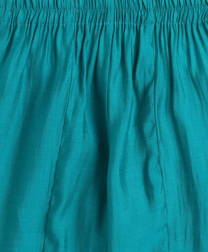 The Magic Wand Cotton Woven Shoulder Tie Ups Floral Printed Tent Top and Bottom Set - Teal Blue