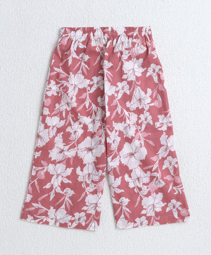 The Magic Wand Cotton Woven Ruffle Sleeves Floral Printed Top and Pant with Patch Pocket Set- Pink