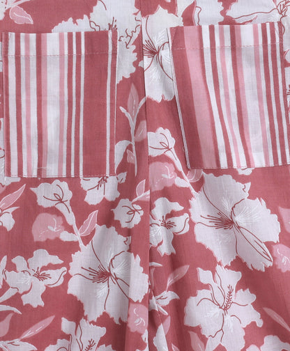 The Magic Wand Cotton Woven Ruffle Sleeves Floral Printed Top and Pant with Patch Pocket Set- Pink