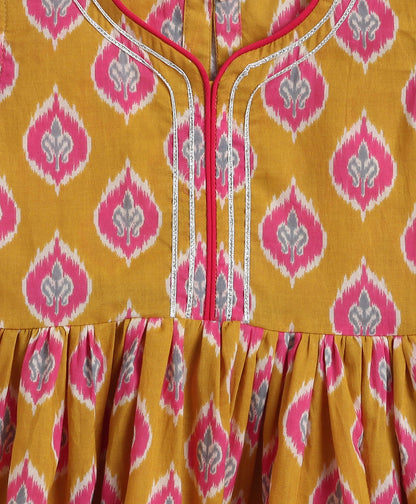 The Magic Wand Cotton Woven Frill Slevees Kurti with Flared Sharara Set- Orange