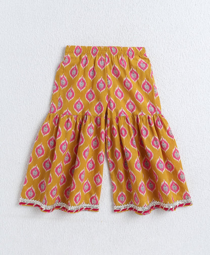 The Magic Wand Cotton Woven Frill Slevees Kurti with Flared Sharara Set- Orange