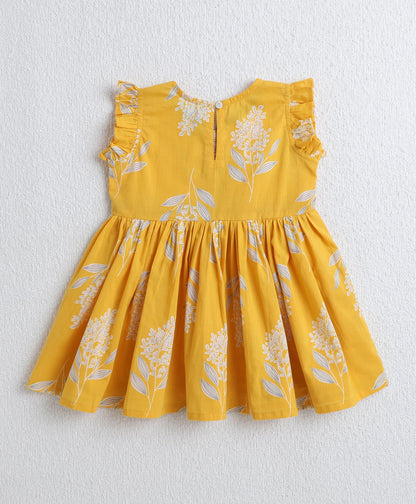 The Magic Wand Cotton Woven Sleeveless Floral Printed Kurti with Balloon Pant Set- Yellow