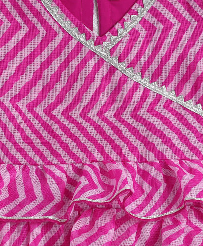 The Magic Wand Woven Puff Sleeves Leheriya Printed Choli & Lehenga Set - Pink