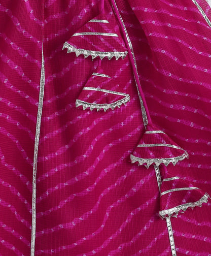 The Magic Wand Woven Puff Sleeves Leheriya Printed Choli & Lehenga Set - Fuchsia
