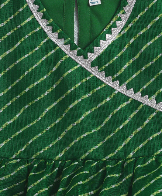The Magic Wand Woven Puff Sleeves Leheriya Printed Choli & Lehenga Set - Green