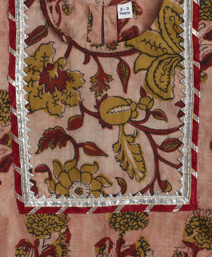 The Magic Wand Cotton Woven Elbow Sleeves Floral printed Lace Detailed Kurti & Lehenga Set with Dupatta- Mustard