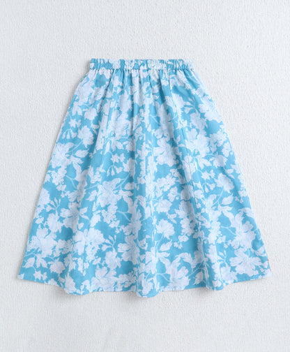 The Magic Wand Cotton Woven Half Sleeves Floral Printed Choli & Lehenga Set- Blue