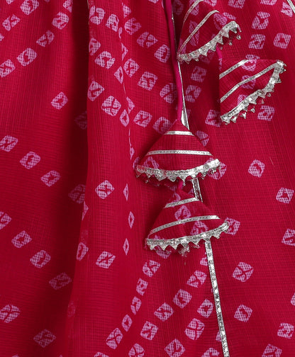 The Magic Wand Woven Half Sleeves Bandhani Printed Choli & Lehenga Set with Dupatta- Fuchsia