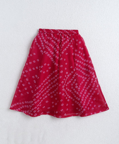 The Magic Wand Woven Half Sleeves Bandhani Printed Choli & Lehenga Set with Dupatta- Fuchsia