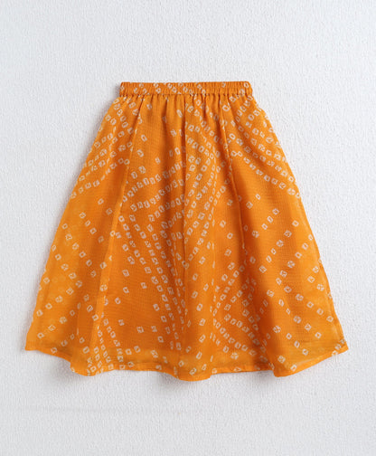 The Magic Wand Woven Half Sleeves Bandhani Printed Choli & Lehenga Set with Dupatta- Mustard