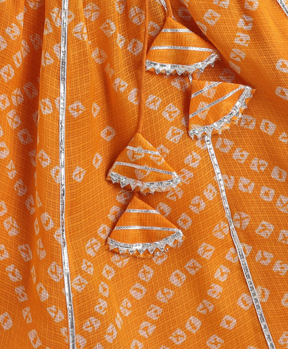 The Magic Wand Woven Half Sleeves Bandhani Printed Choli & Lehenga Set with Dupatta- Mustard
