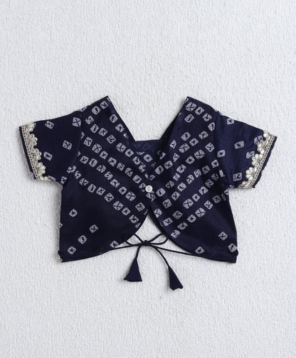The Magic Wand Woven Half Sleeves Bandhani Printed Choli & Lehenga Set with Dupatta- Navy Blue