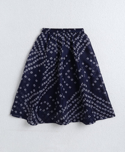 The Magic Wand Woven Half Sleeves Bandhani Printed Choli & Lehenga Set with Dupatta- Navy Blue