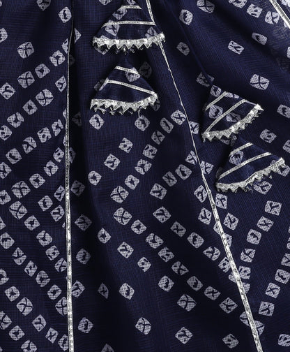 The Magic Wand Woven Half Sleeves Bandhani Printed Choli & Lehenga Set with Dupatta- Navy Blue