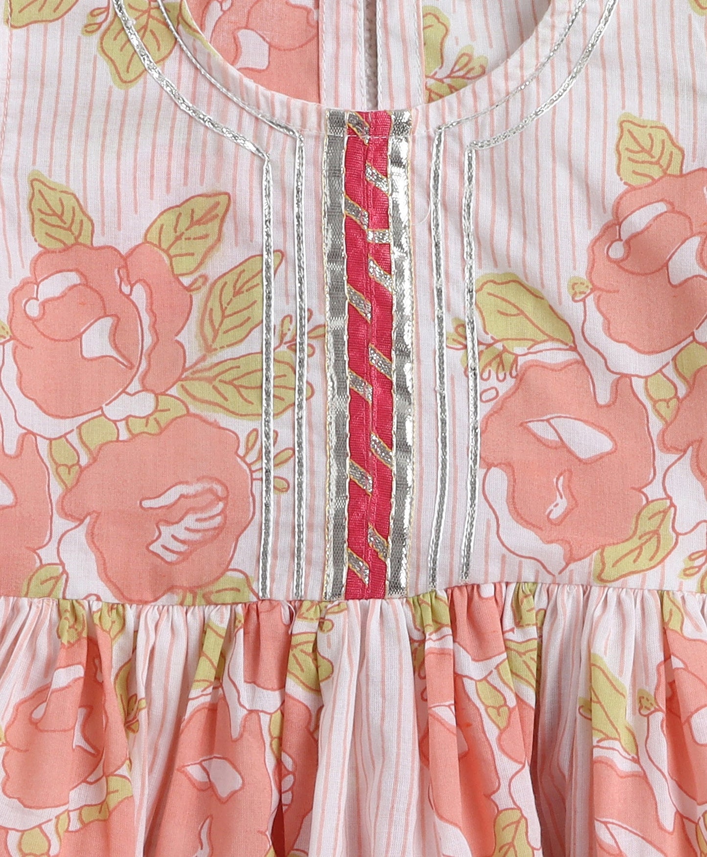 Cotton Woven Sleevesless Floral Printed Kurti and Balloon Pant Set- Peach