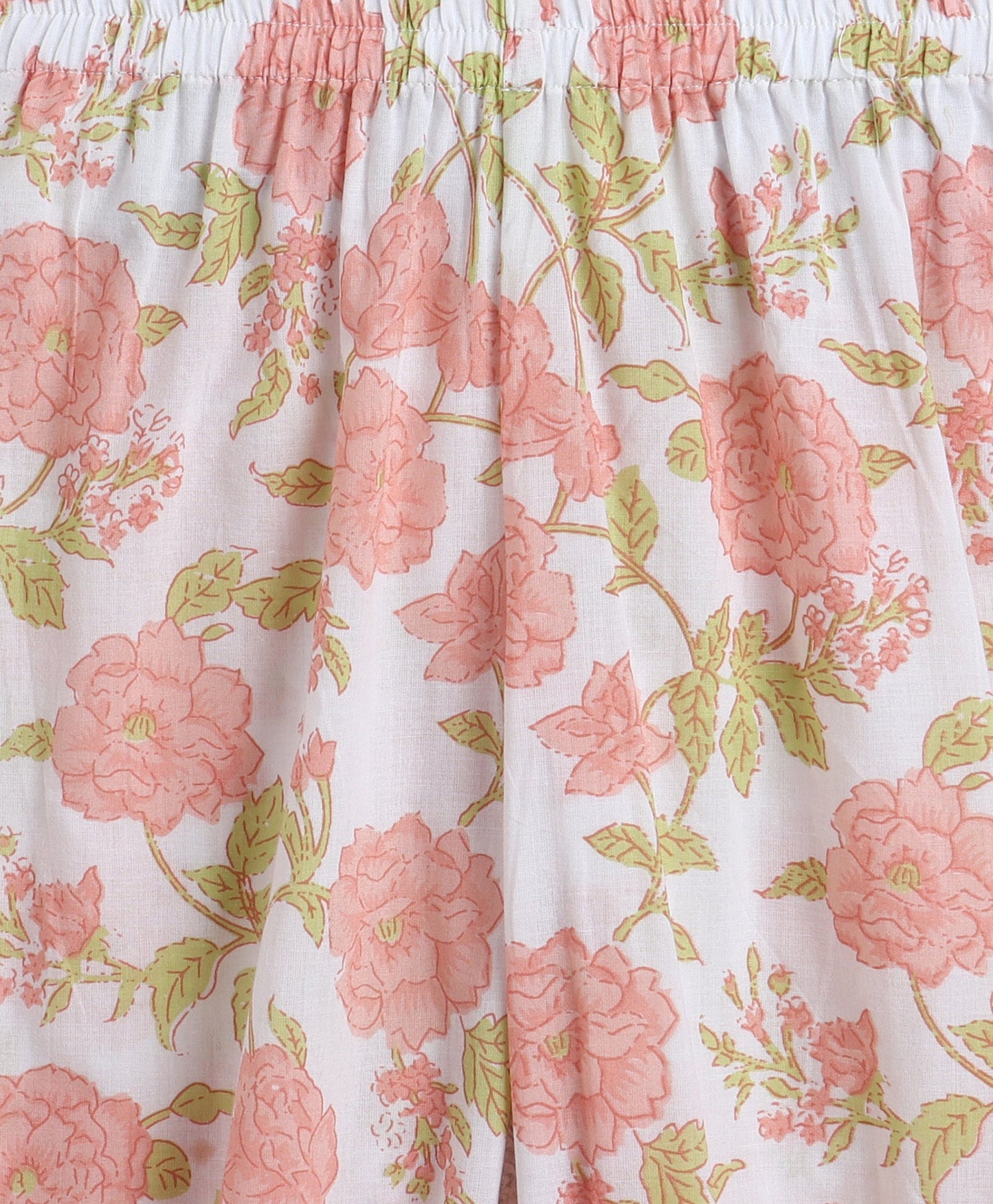 Cotton Woven Sleevesless Floral Printed Kurti and Balloon Pant Set- Peach