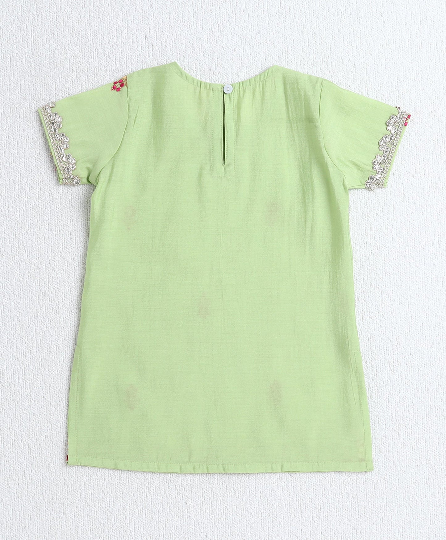 Woven Half Sleeves Floral Print with Resham Embroidery Kurti and Sharara Set with Dupatta- Green