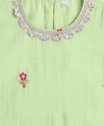 Woven Half Sleeves Floral Print with Resham Embroidery Kurti and Sharara Set with Dupatta- Green