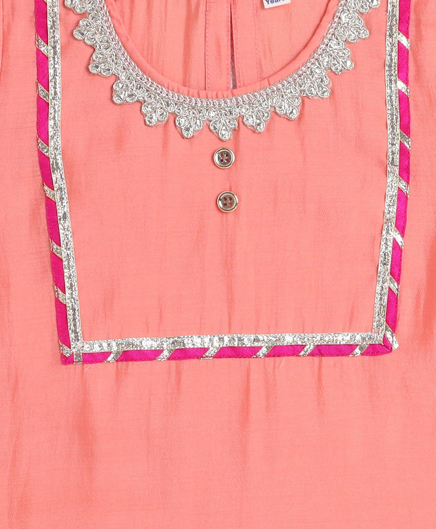 Woven Half Sleeves Floral Print with Lace Detailed Kurti and Sharara Set with Dupatta- Peach
