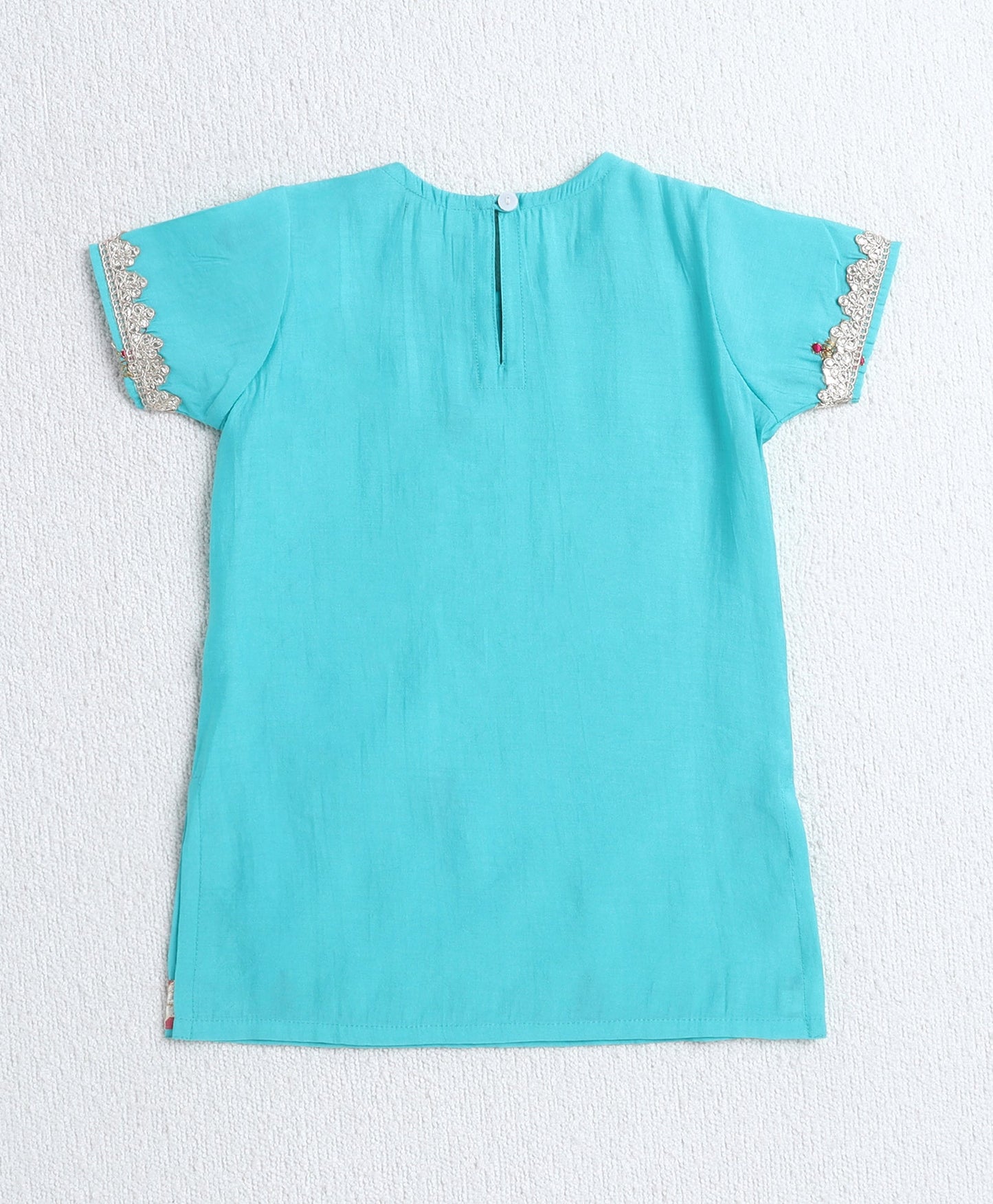 Woven Half Sleeves Floral Print with Resham Embroidery Kurti and Sharara Set with Dupatta- Aqua Blue