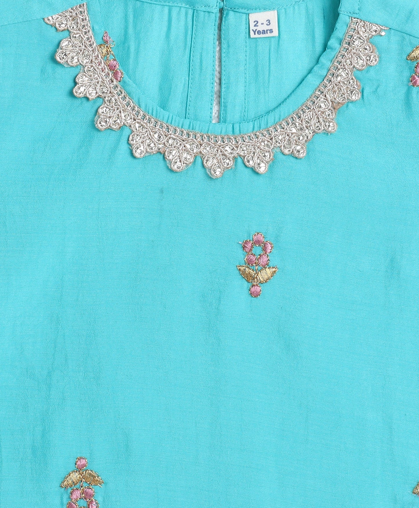 Woven Half Sleeves Floral Print with Resham Embroidery Kurti and Sharara Set with Dupatta- Aqua Blue