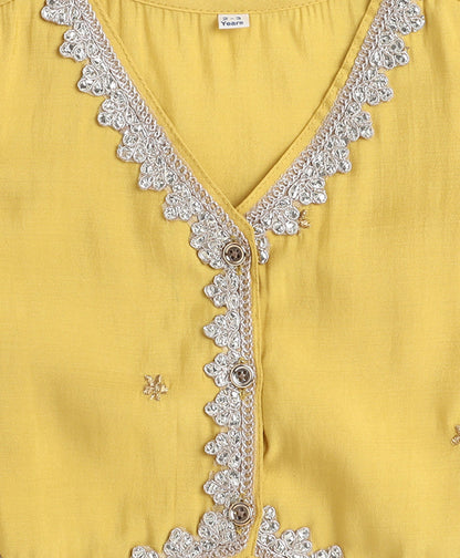 Woven Sleeveless Zari Embroidery Choli and Lehenga Set- Mustard