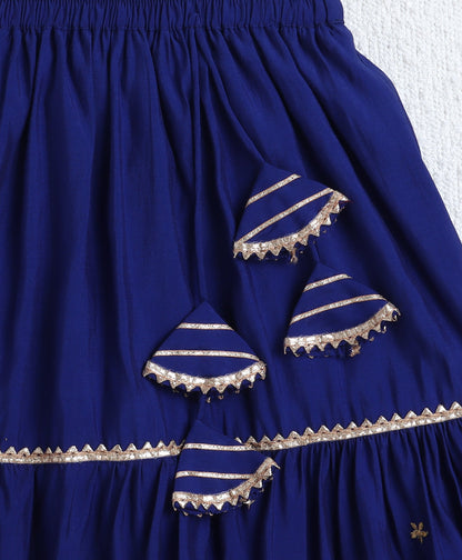 Woven Sleeveless Zari Embroidery Choli and Lehenga Set- Blue