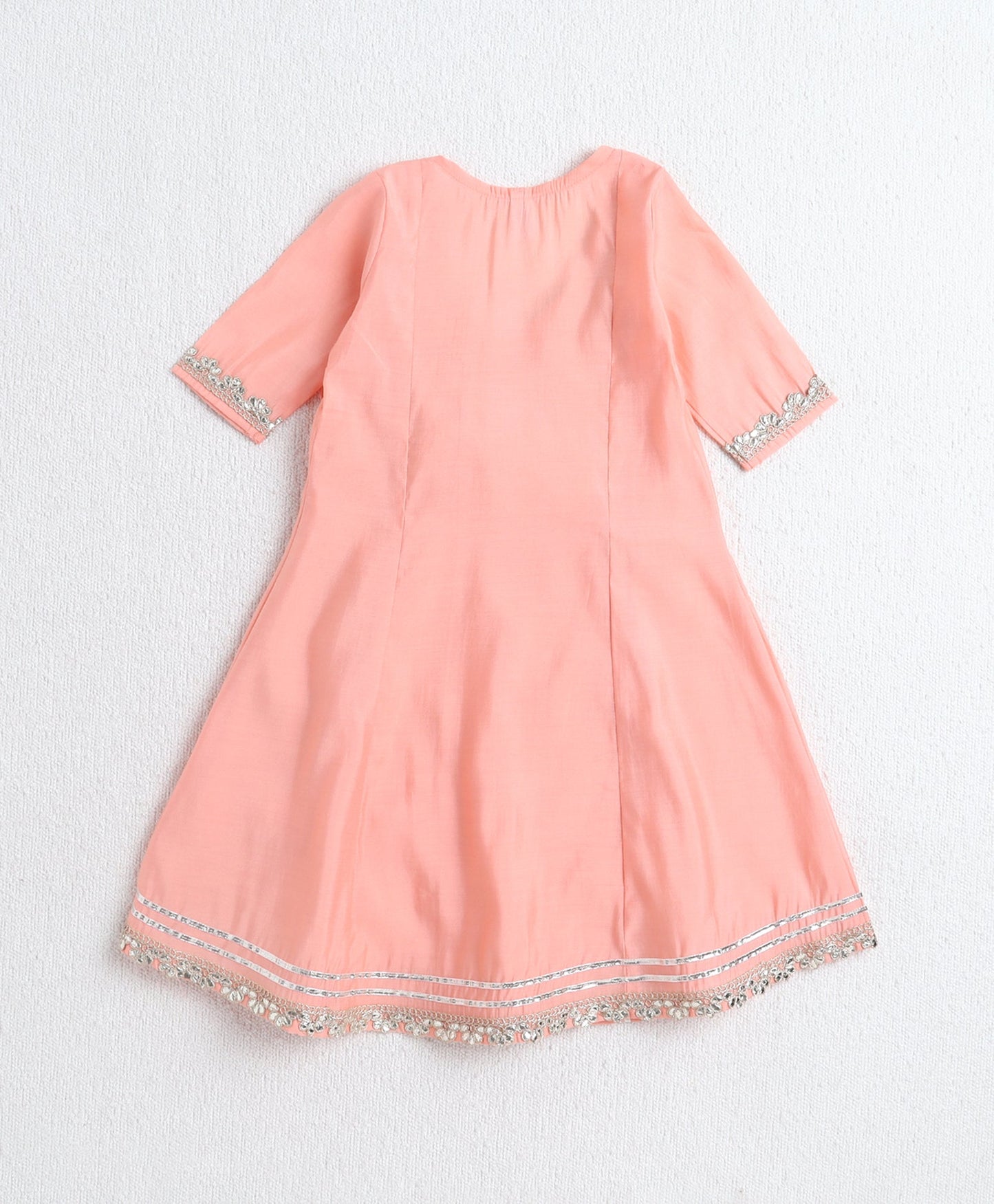 The Magic Wand Woven Three Fourth Sleeves Angrakha Style Kurta and Bottom- Peach