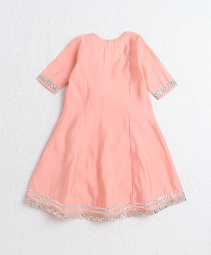 The Magic Wand Woven Three Fourth Sleeves Angrakha Style Kurta and Bottom- Peach
