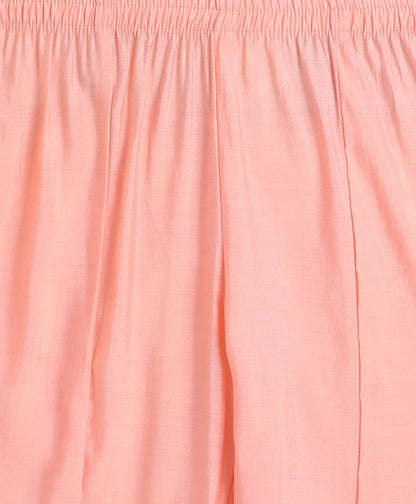 The Magic Wand Woven Three Fourth Sleeves Angrakha Style Kurta and Bottom- Peach