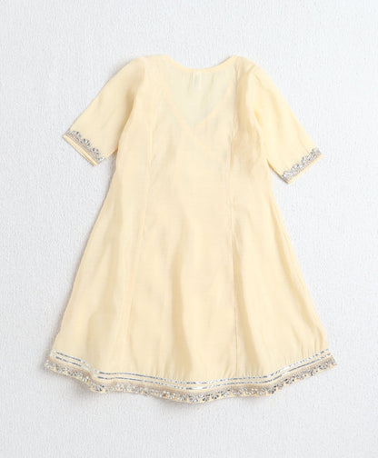 The Magic Wand Woven Three Fourth Sleeves Angrakha Style Kurta and Bottom- Yellow