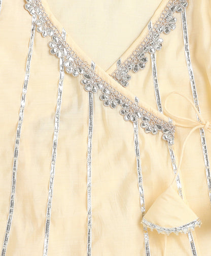 The Magic Wand Woven Three Fourth Sleeves Angrakha Style Kurta and Bottom- Yellow