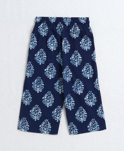 The Magic Wand Cotton Woven Sleeveless Floral Printed Top and Pant Set- Navy Blue