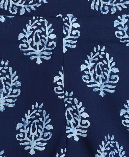 The Magic Wand Cotton Woven Sleeveless Floral Printed Top and Pant Set- Navy Blue