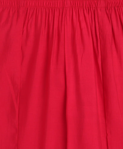 Woven Three Fourth Sleeves Angrakha Style Kurta and Bottom- Red