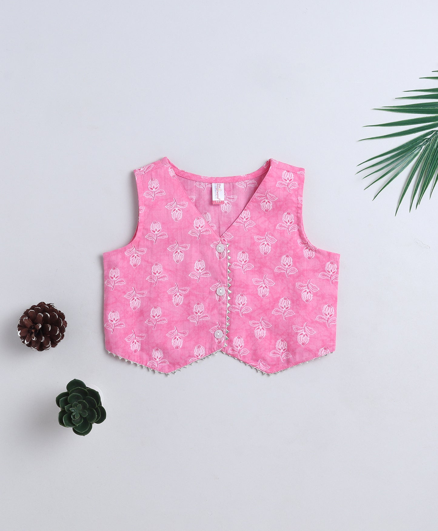 The Magic Wand Cotton Woven Sleeveless Floral Printed Waist Coat Top Peach