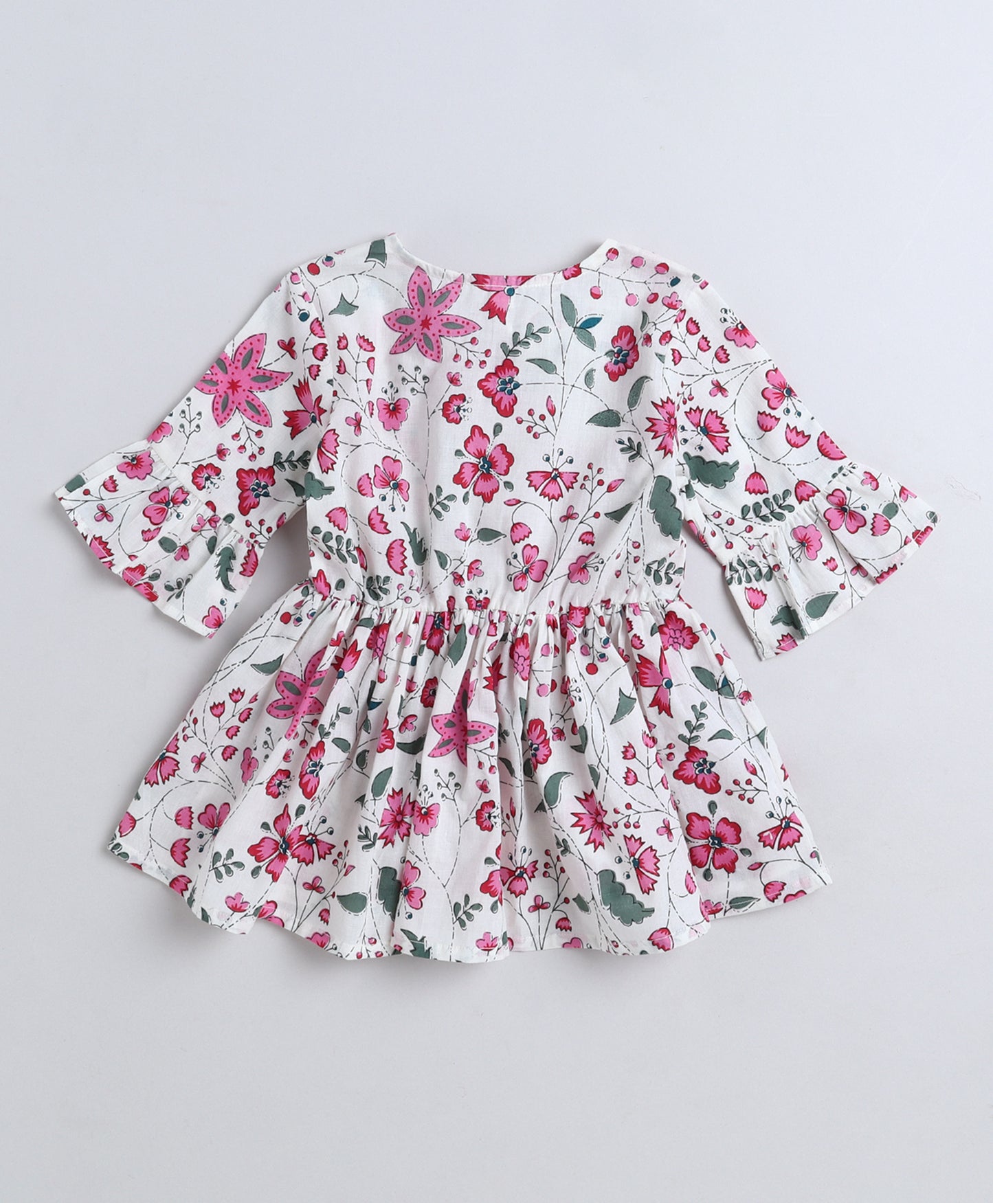 The Magic Wand Cotton Woven Three Fourth Sleeves Floral Printed Top White