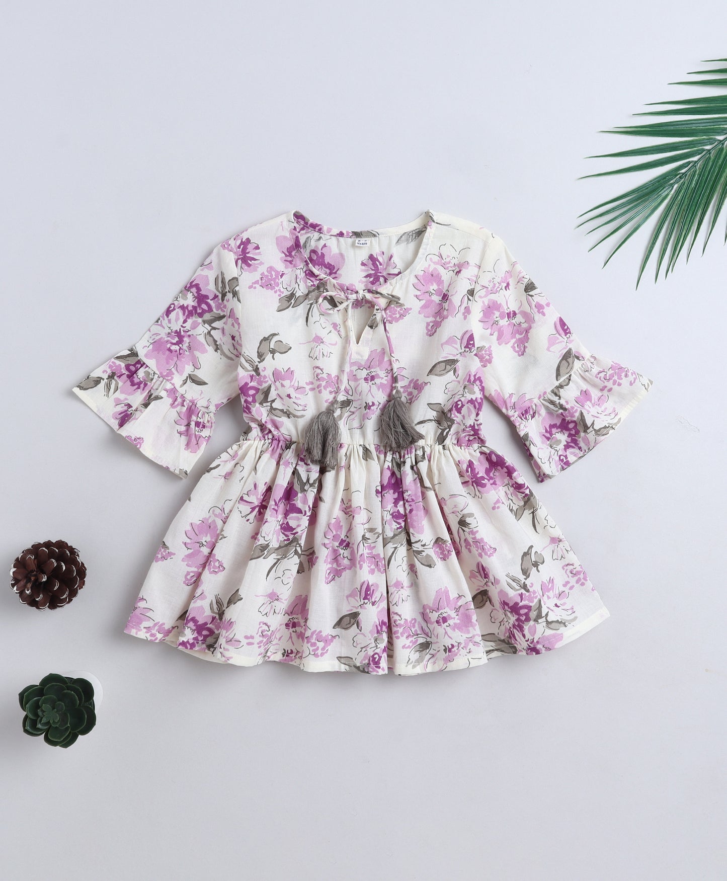 The Magic Wand Cotton Woven Three Fourth Sleeves Floral Printed Top White